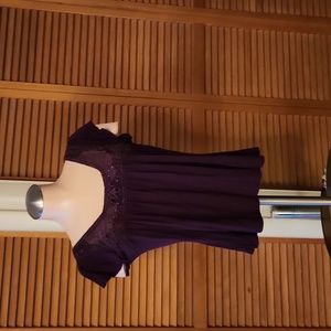 COPY - Womens short sleeve top with purple lace and purple rhinestones
